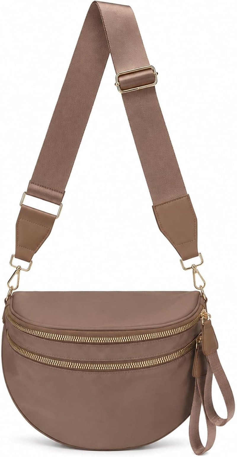 Pure Colour Crossbody Bum Bags for Women Spacious Checkered Cross Body Bag Nylon Trendy Fanny Pack for Travel