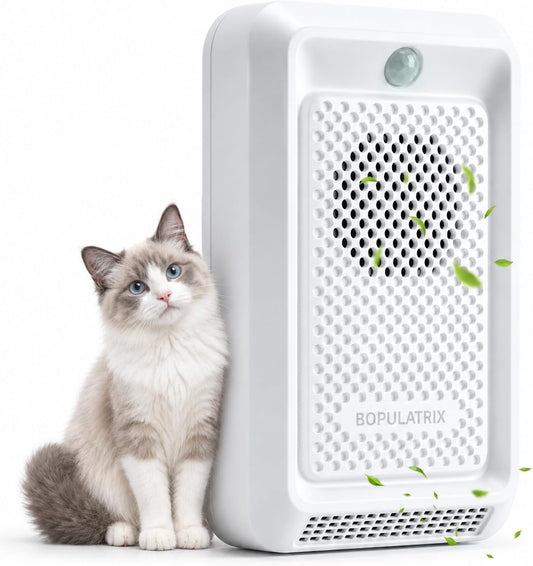 Cat Litter Deodorizer - White ABS Rechargeable Pet Odor Eliminator with 30Db Quiet Internal Circulation and Advanced Pod - for Smart Kitty Boxes in Homes Closets and Bathrooms