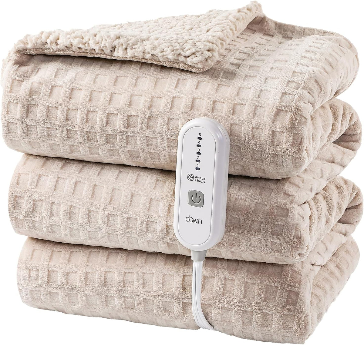 Waffle Heated Blanket Electric Throw, 50 X 60 Inch, Khaki