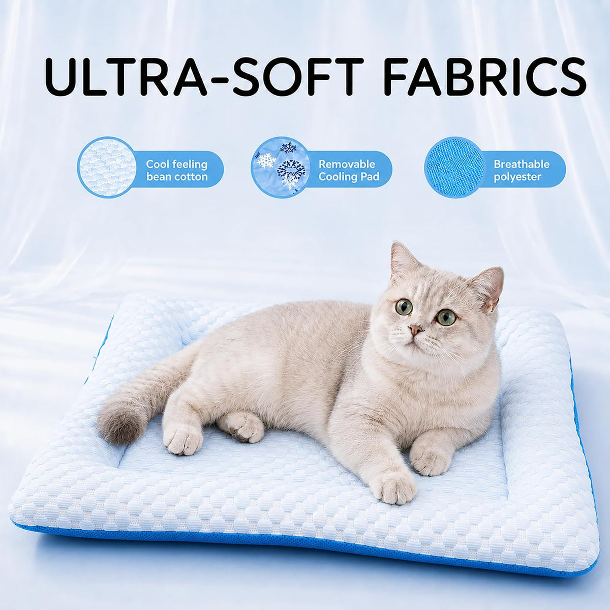 Cooling Pet Bed with Water-Fill Cooling Pad, Thick Breathable Pet Cooling Mat for Dogs & Cats, Washable Soft Cushion, Non-Toxic Summer Cooling Pad for Crate, Couch, Floor