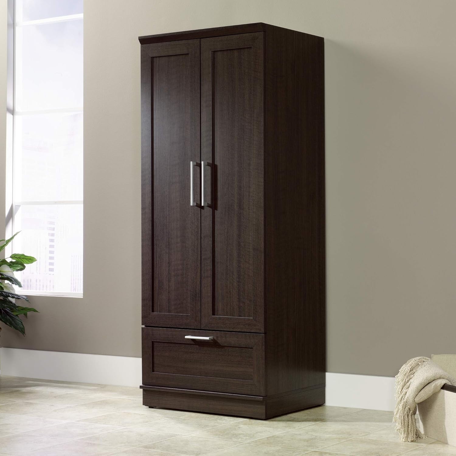 Sauder Homeplus Wardrobe/Pantry Cabinets, L: 28.98" X W: 20.95" X H: 71.18", Dakota Oak Finish