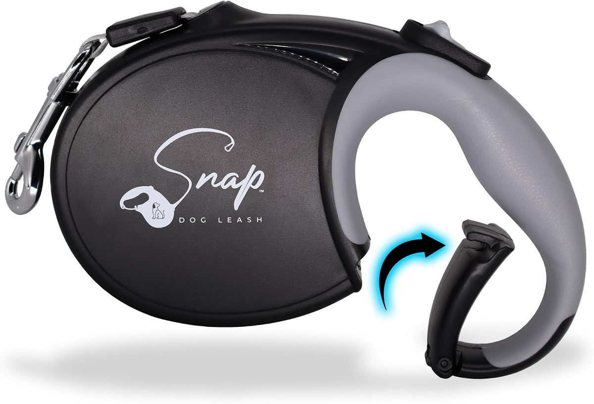 Snap Retractable Dog Leash with Built-In Clip - for Medium and Large Dogs (25+ Lbs), Hands-Free Connection, Reflective 16-Ft Tape, Brake and Lock, Tangle-Free