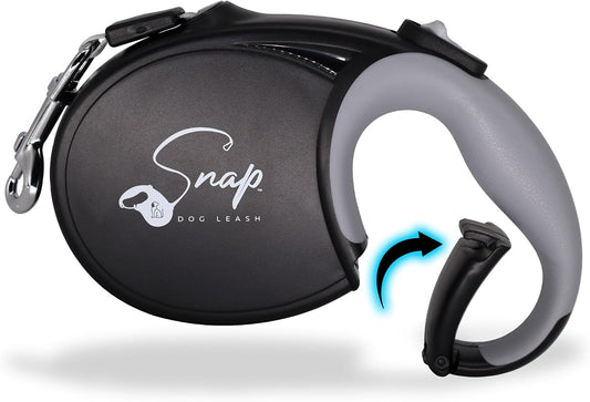 Snap Retractable Dog Leash with Built-In Clip - for Medium and Large Dogs (25+ Lbs), Hands-Free Connection, Reflective 16-Ft Tape, Brake and Lock, Tangle-Free