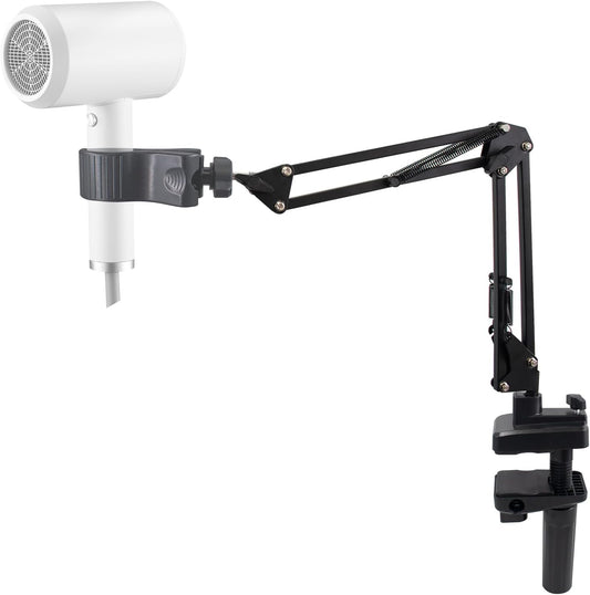 Hair Dryer Holder, 360 Degree Rotatable Hands-Free Clamp-On Dog Hair Dryer Stand, Black Adjustable Lazy Bracket for Home Salon Dog Cat Grooming