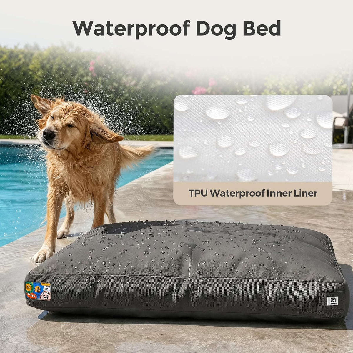 Sytopia 42 Inch Canvas Indestructible Dog Bed for Aggressive Chewers, Durable Chew Proof Dog Bed with Waterproof Machine Washable Removable Cover, Indoor Patio Pet Pad for Crate, Dark Grey