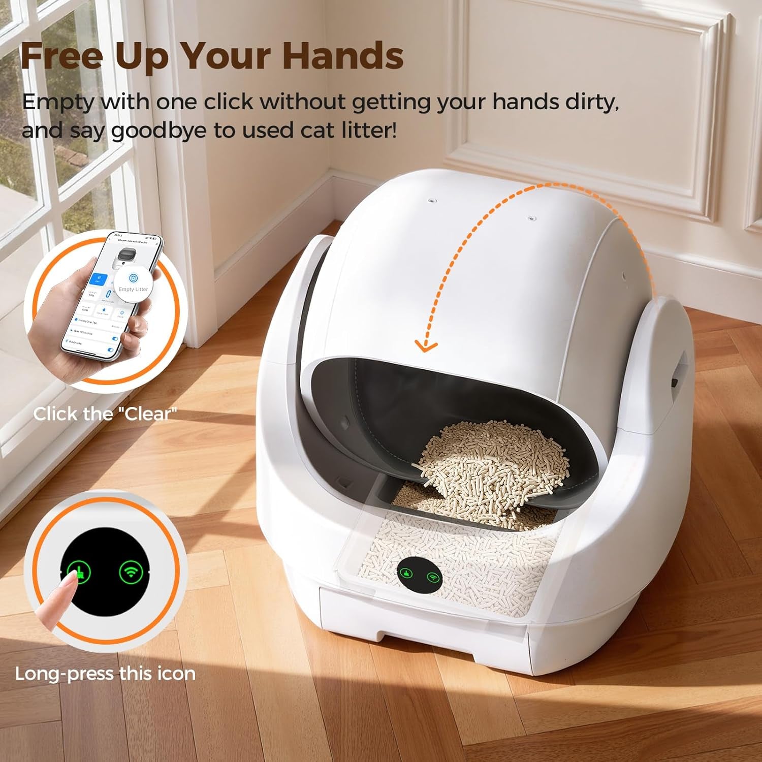 Open-Top Automatic Litter Box, Odor Control, Ready to Use, Self Cleaning Litter Box, Large Capacity with APP Control and Safety Sensor, Ellenpent, with Trash Bags/Waterproof Mat/Litter Mat