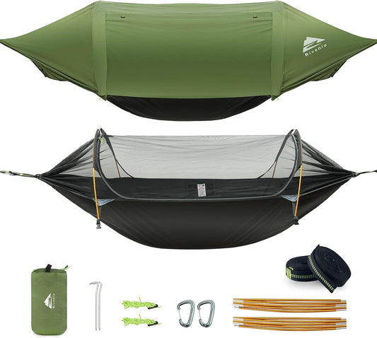 Camping Hammock Tent with Mosquito Net & Rainfly, 3 in 1 Waterproof Portable Sleeping Hammock Bug Backpacker Lightweight Outdoor Gear Swing for Hiking Travel Patio Expedition(Dark Green)