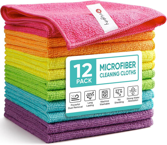 Orighty Microfiber Cleaning Cloth, Cleaning Rags, 12 Pack, 12X11 In