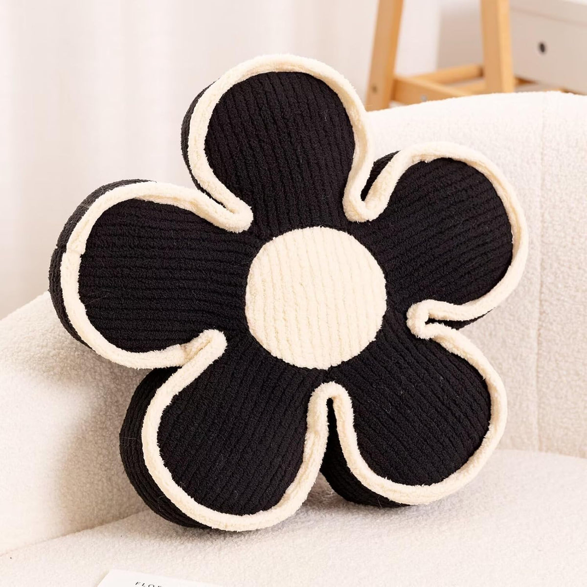Kcvvcr Soft Flower Shaped Floor Cushion, Plush Decorative Throw Pillow, Cute Seating Cushion, Room Decor Pillow for Sofa Couch Bed (13.7 Inch, Black)