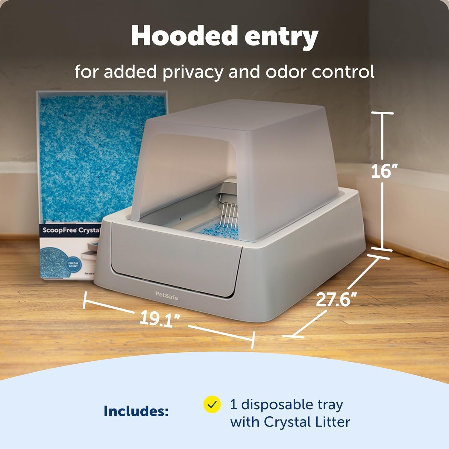 Petsafe Scoopfree Crystal Smart Self-Cleaning Automatic Litter Box - Front Entry - Covered Motion-Sensing Cat Box with Integrated Health Counter & App - Includes 1 Disposable Crystal Litter Tray