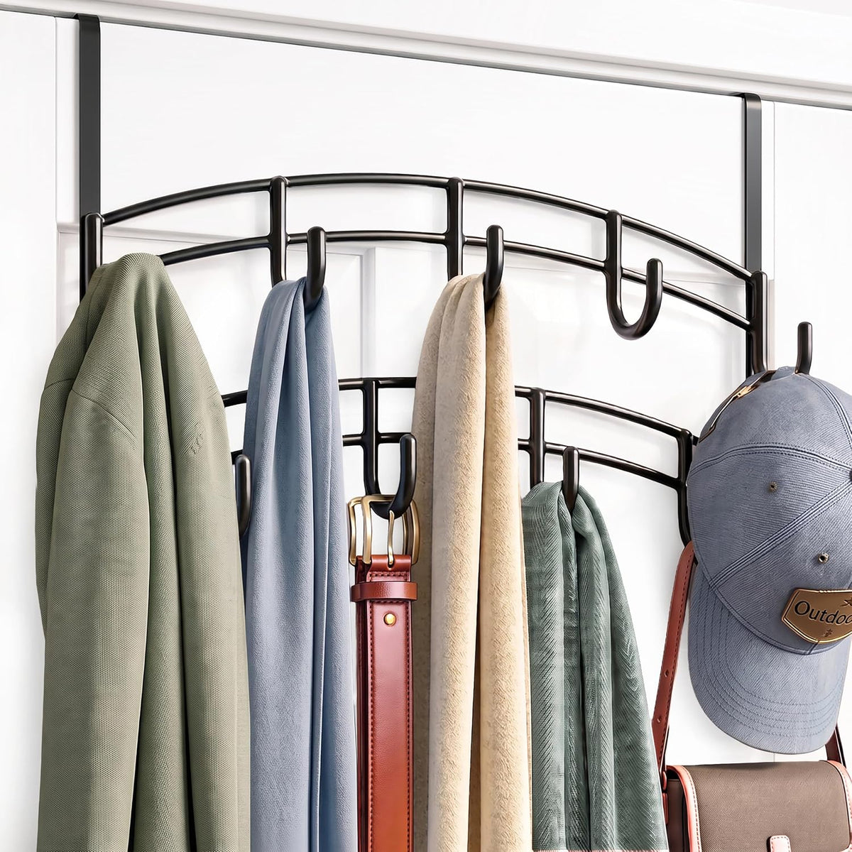 LYNK Professional® Home™ over the Door Hooks - 9 Hook – over the Door Coat Rack - over the Door Hanger - Hanging Towels or Clothes - Bathroom, Bedroom, Laundry Room - Lifetime Ltd. Warranty, Black