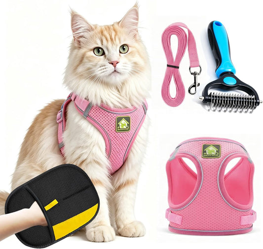 Escape Proof Adjustable Cat Harness and Leash Walking Vest (Pink-S)
