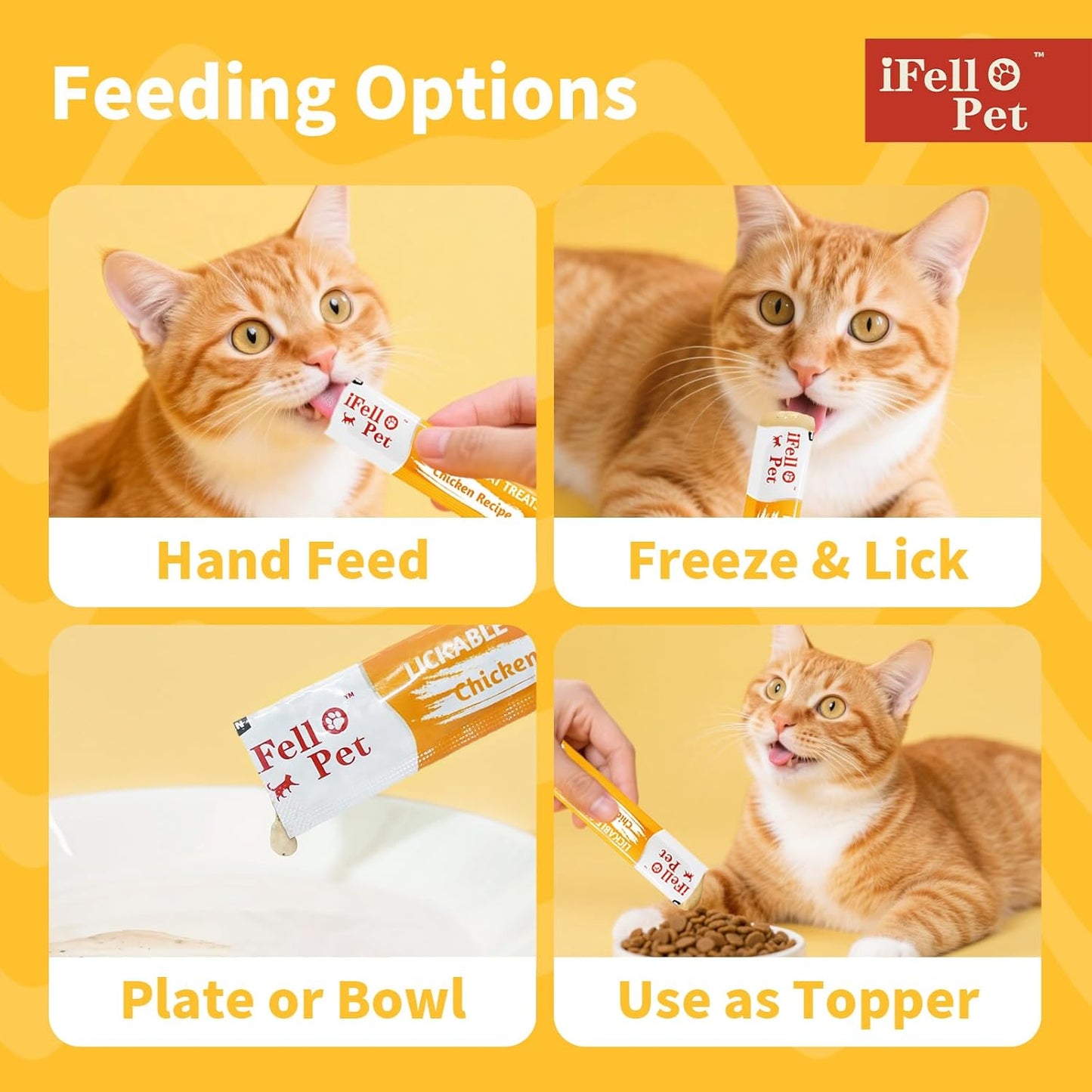 IFELLO Cat Treats, High-Meat High-Moisture Lickable Cat Treats, Variety Pack – Real Chicken & Seafood – Silky Creamy Purée – Grain-Free (15G Each | 12 Tubes)