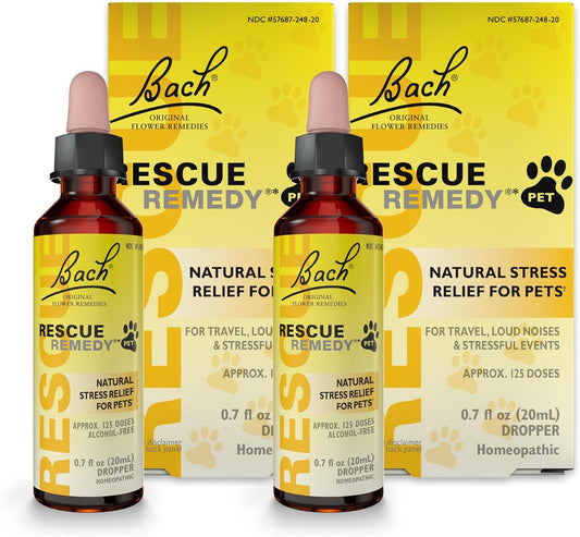 RESCUE Remedy Pet Dropper - 20Ml, Pack of 2 - Stress & Tension Support for Dogs & Cats with Bach Natural Flower Essences - Sedative-Free, Homeopathic Liquid Formula - for All Breeds, Ages & Weights