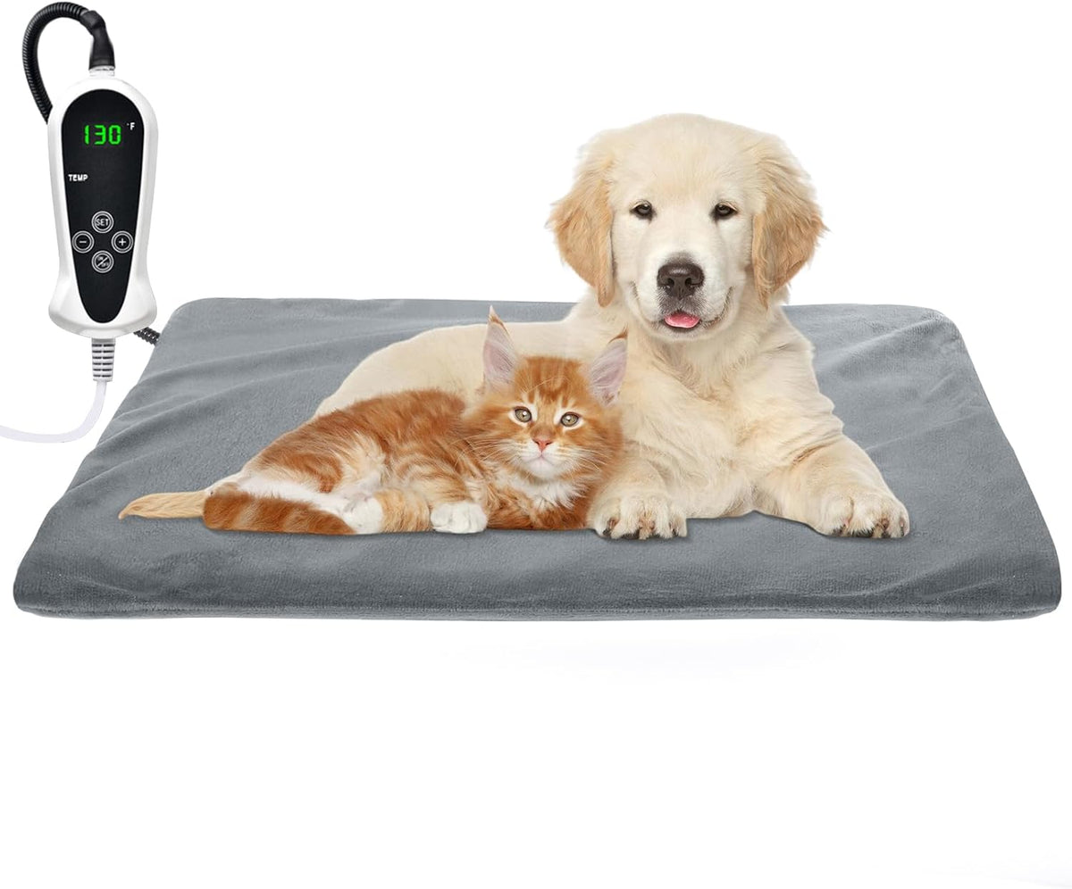 RIOGOO Pet Heating Pad, Upgraded Electric Dog Cat Heating Pad Indoor Waterproof, Auto Power off (Large: 22"X 18", Grey)