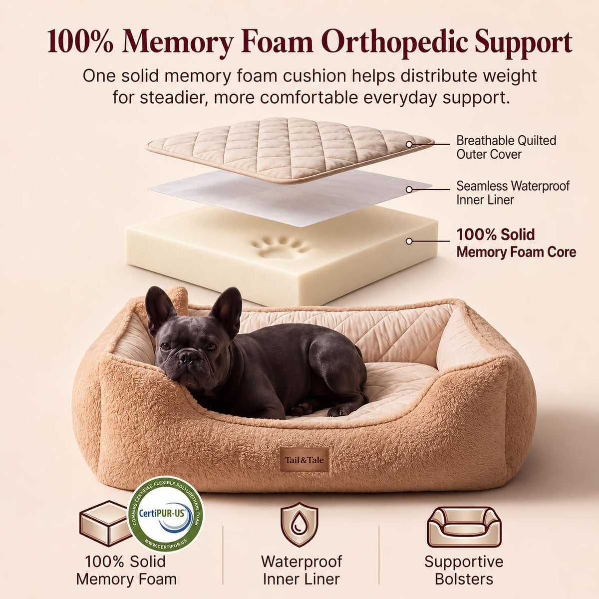 Cooling Orthopedic Dog Bed for Large Dogs, Memory Foam, Washable Cover