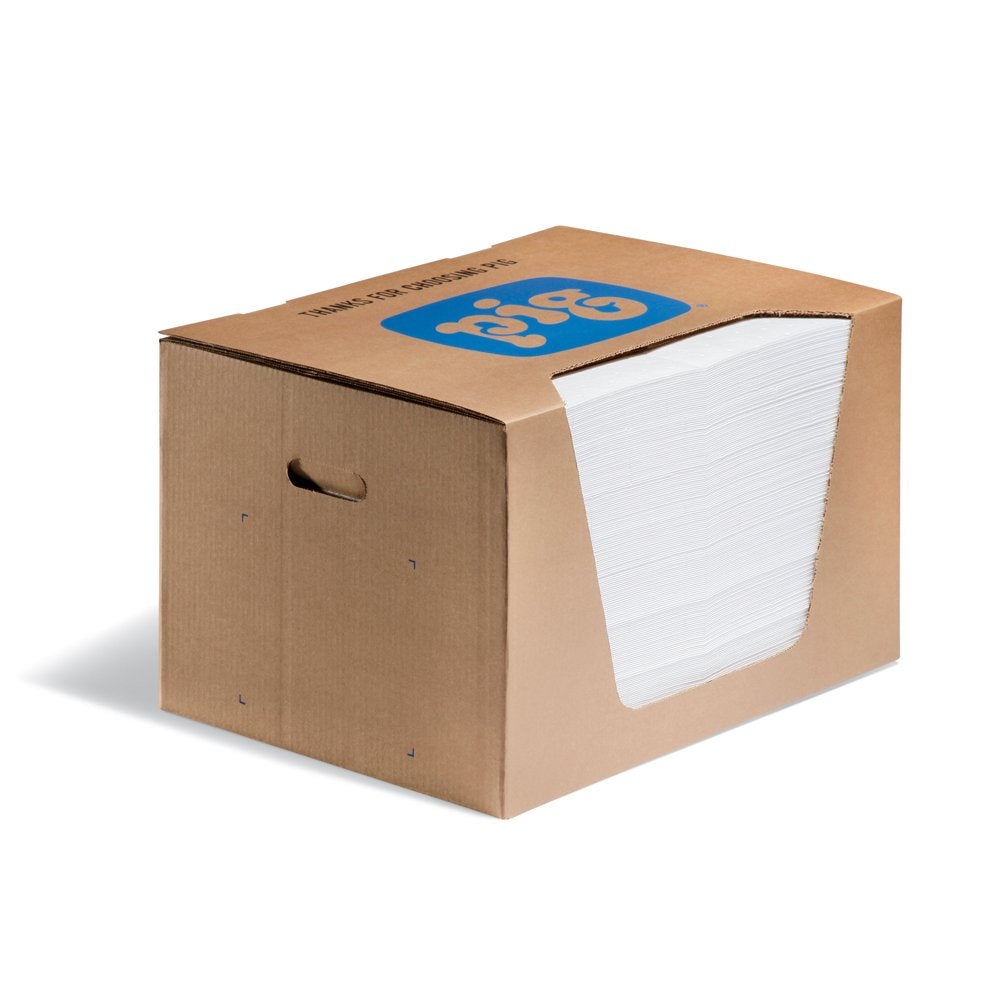 PIG Oil Absorbing Mat Pad in Dispenser Box Absorbs Oil and Fuel Repels Water 14-Ounce Absorbency 15" X 20" Box of 200 MAT485