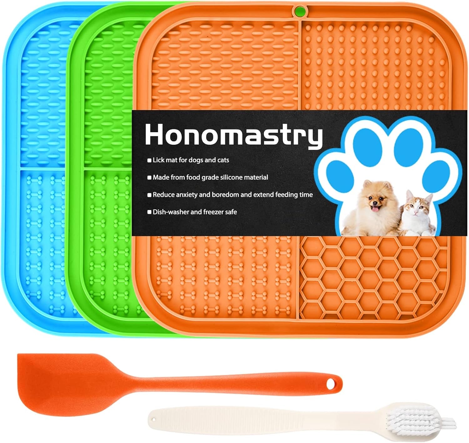 Honomastry Lick Mat for Dogs, Premium Lick Pad with Suction Cups for Dog Anxiety Relief, Slow Feeder Dog Bowls, Bathing, Grooming and Training.