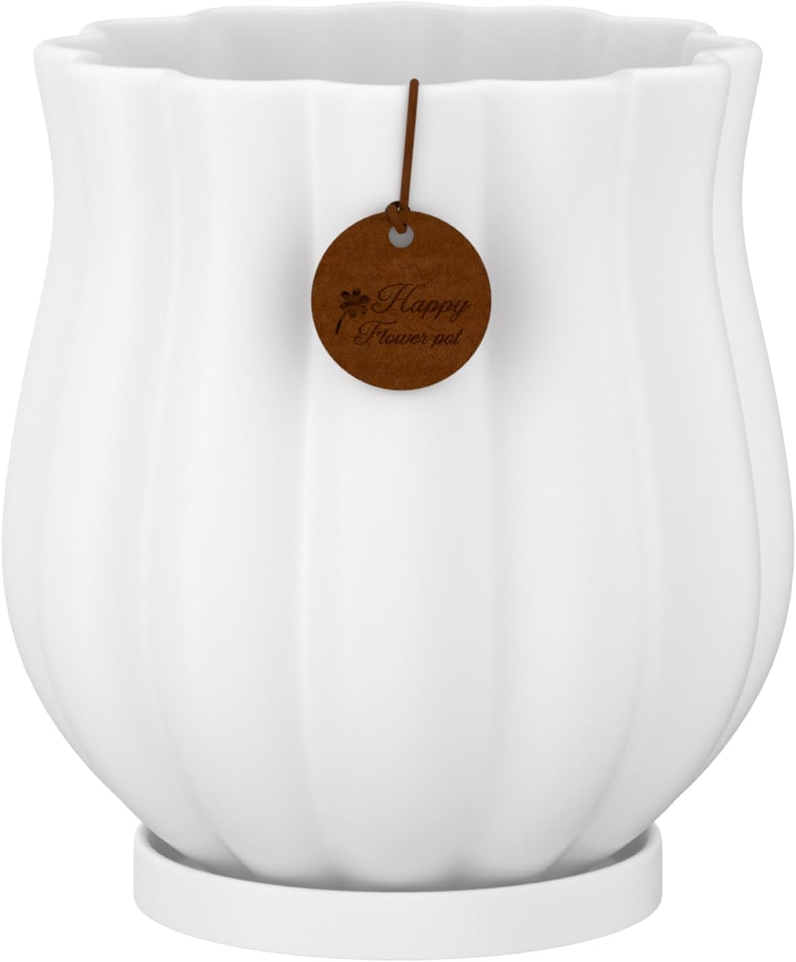 5.8" Matte White Ceramic Plant Pot with Saucer