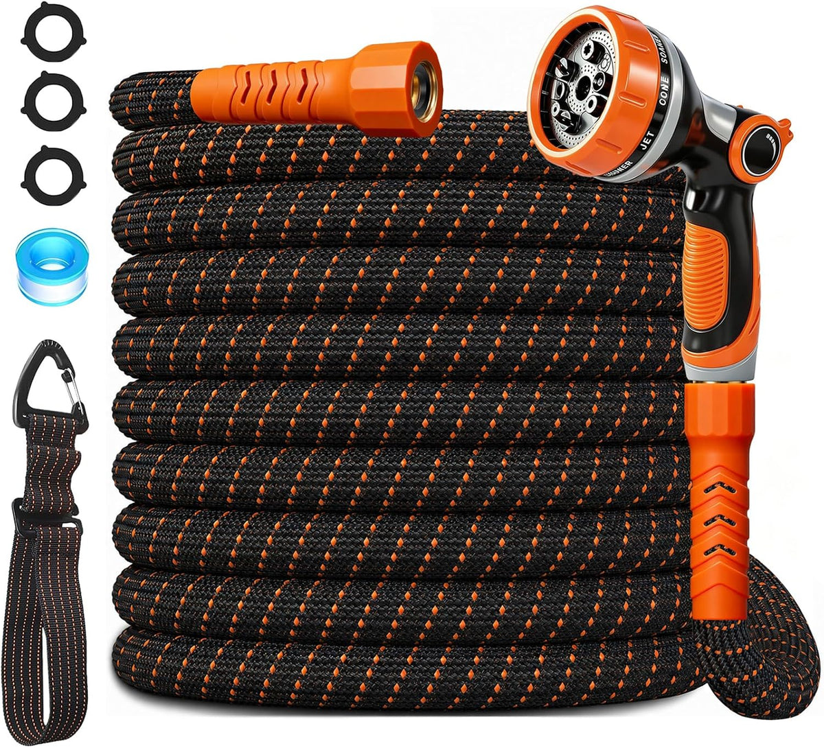 Flexible Garden Hose 50 Ft, Ultra Lightweight Water Hoses W/10 Function Sprayer, Non-Kink, All-Weather Hose Pipe,Abrasion Resistant for Yard, Lawn,Car,Rv,Boat,Outdoor Gardening (Orangeblack,50 Ft)