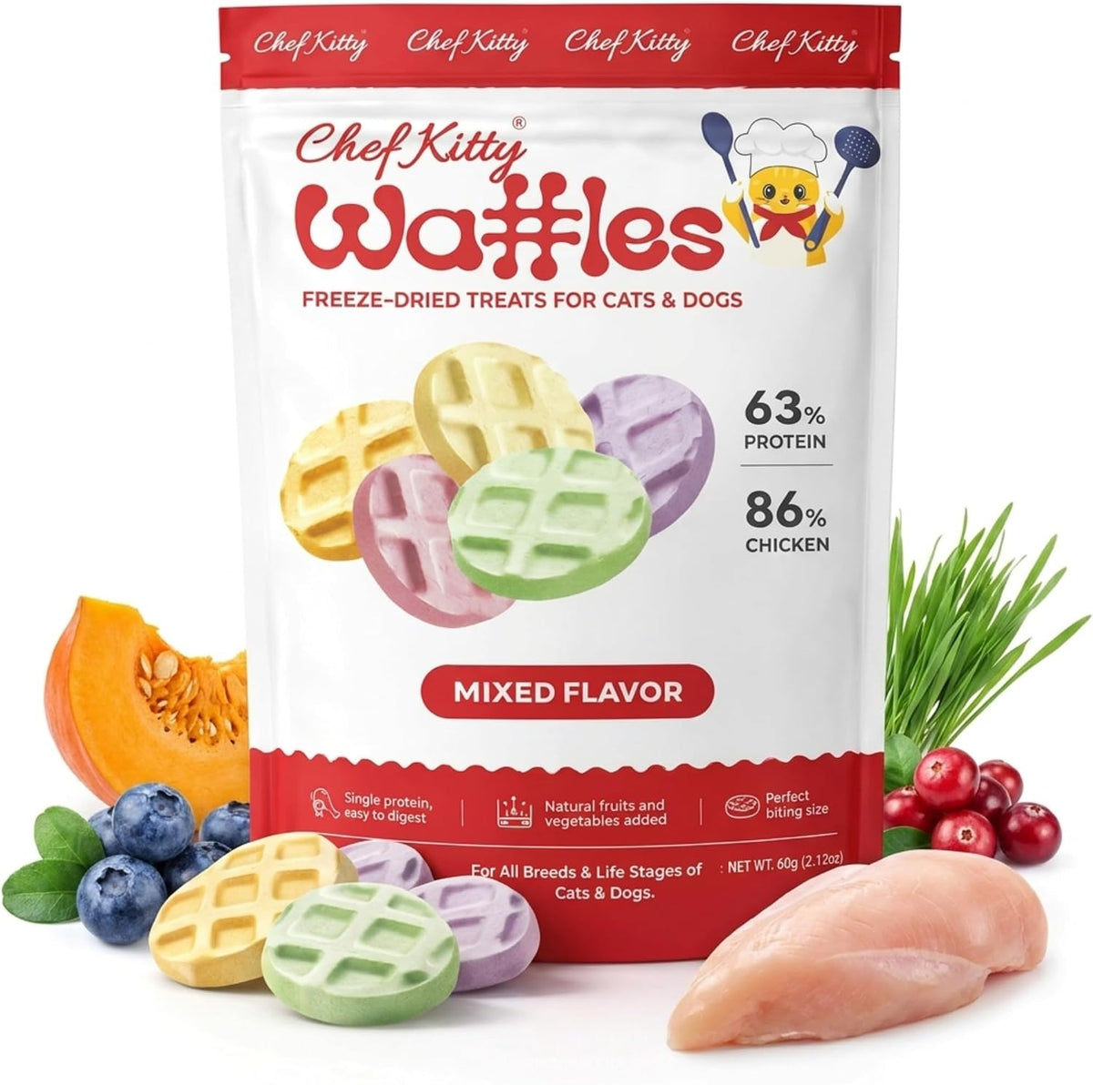 Chicken Waffle Freeze Dried Cat & Dog Treats, 4 Flavors, 2.1Oz