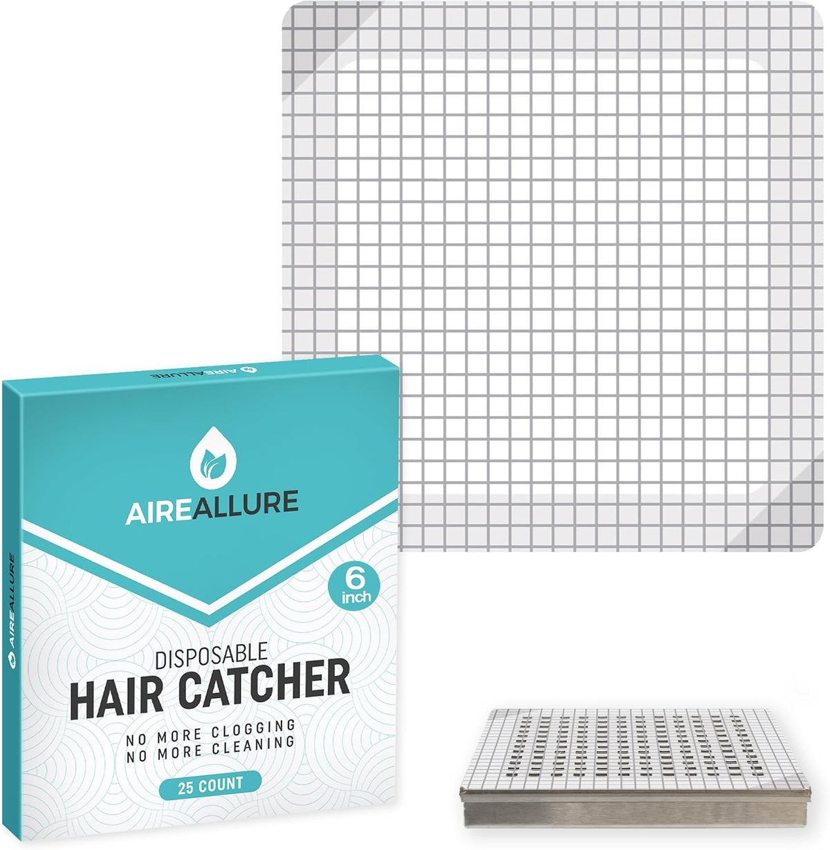 25 Pack Disposable Shower Drain Hair Catcher Mesh Stickers - Peel & Stick Drain Strainers to Prevent Clogs, Strong Waterproof Adhesive, Mess-Free Disposable Drain Covers for Shower, 6 Inch, Square