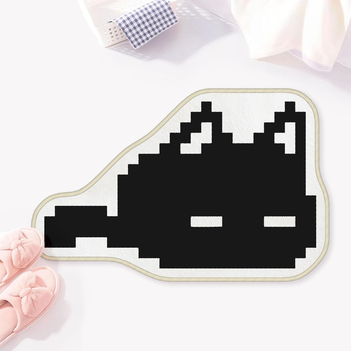 Allenjoy 31.5" X 20.1" Lazy Day Mood Bathroom Rugs Pixel Cat Shape Mat Bathmat Rug Non Slip Washable