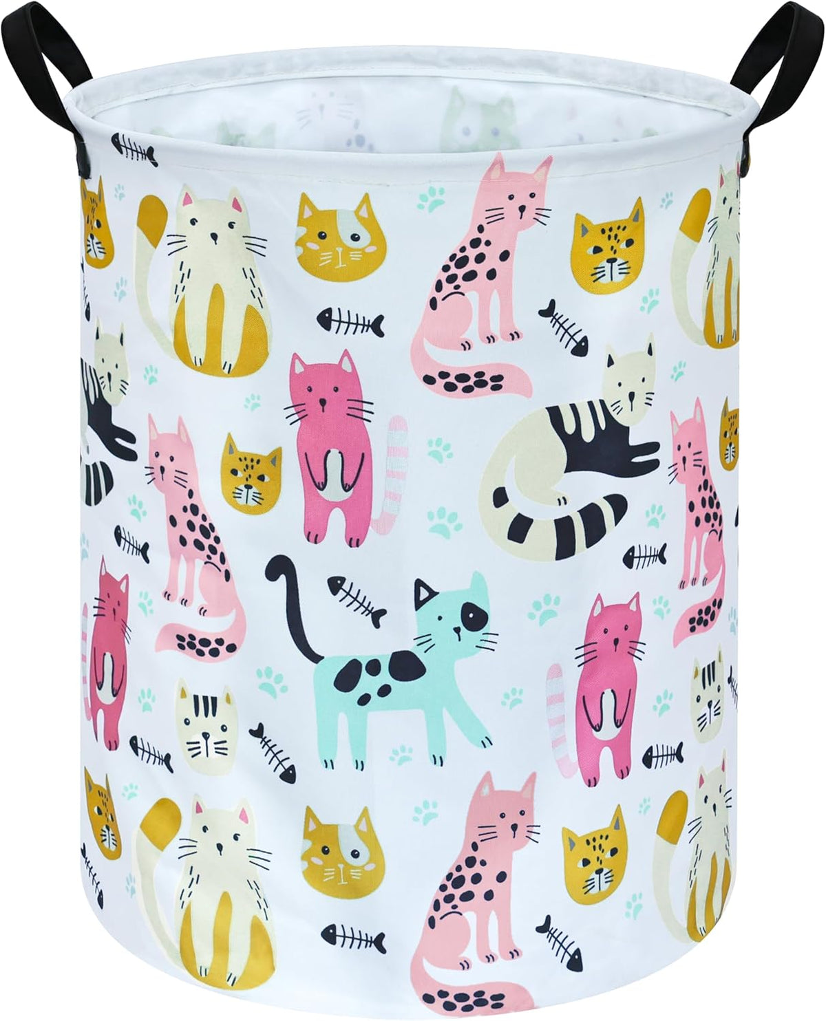 Kids Laundry Hamper Storage Basket Laundry Organizer Hamper Storage Bins Clothes Box Nursery Hamper Gift Basket with Handles (Cat)