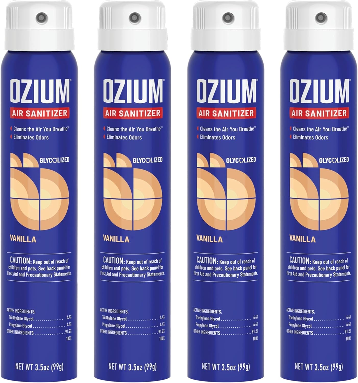 Ozium 3.5 Oz. Air Sanitizer & Odor Eliminator for Homes, Cars, Offices and More, Vanilla Scent, 4 Pack