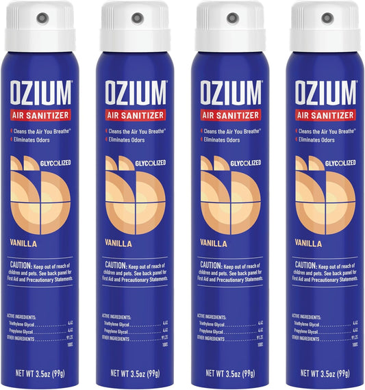 Ozium 3.5 Oz. Air Sanitizer & Odor Eliminator for Homes, Cars, Offices and More, Vanilla Scent, 4 Pack