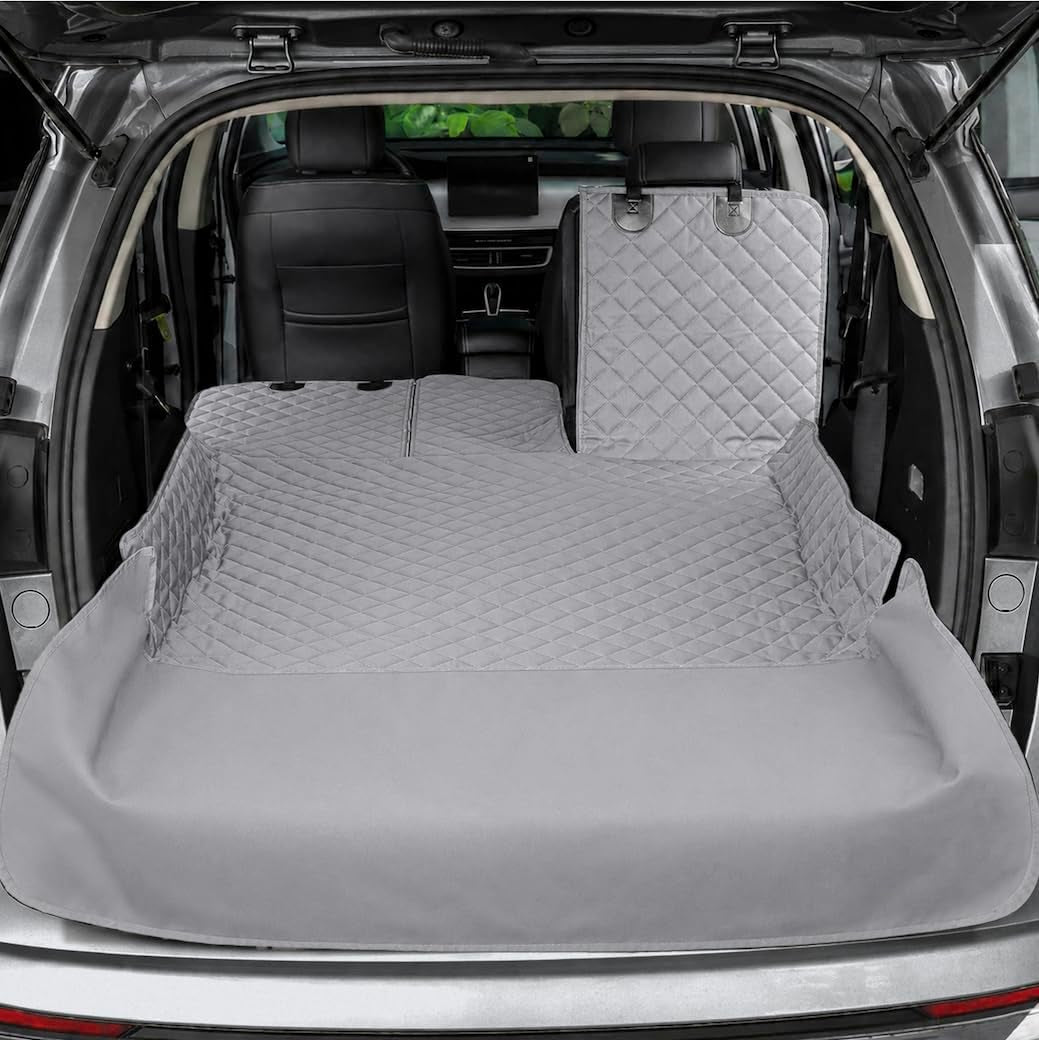 SUV Cargo Liner for Dogs & Pets | Waterproof Trunk Mat for SUV | 60/40 Split Bench & Armrest Pass-Through | Bumper Flap Protection | Non-Slip | Heavy Duty | Machine Washable (Small, Gray)