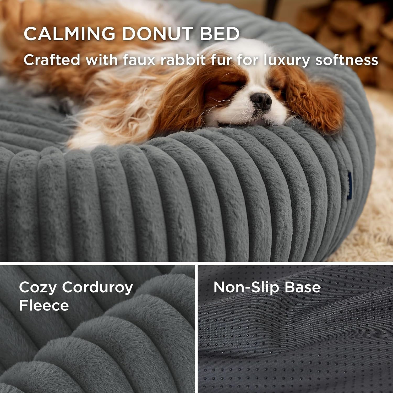 Bedsure Donut Large Dog Bed 30X30X8 Inches with Waterproof Dog Blankets for Medium Dogs 30"X40", Warm Grey
