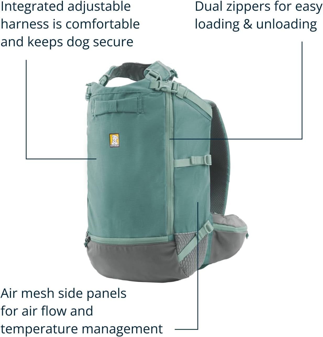 Ruffwear, Hitch Hiker Dog Backpack Carrier, Hands-Free Dog Carrier Backpack with Breathable Mesh, EVA Foam Padding, Durable Polyester, Lightweight Design for Small Dogs, River Rock Green, X-Small