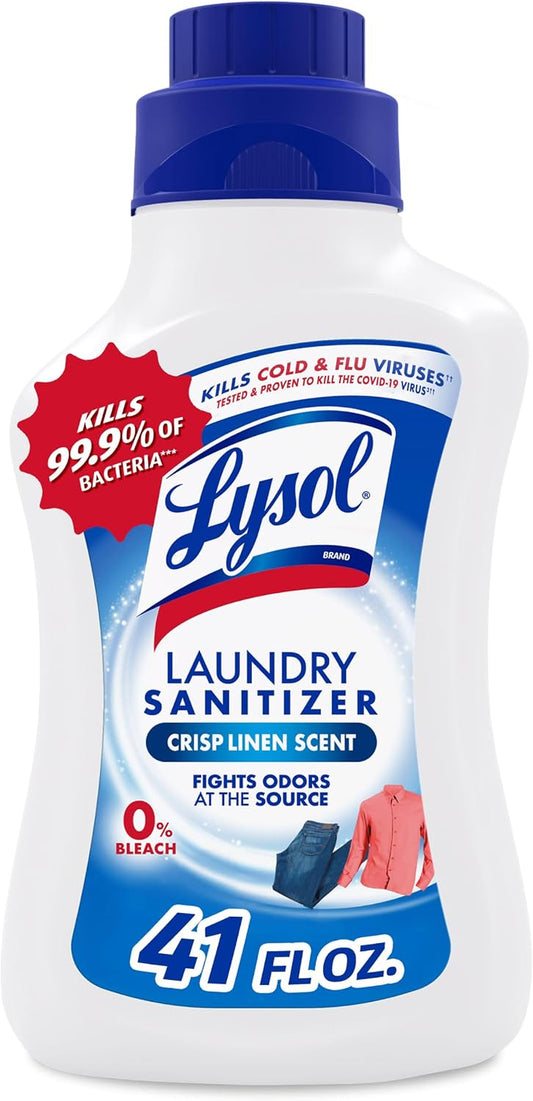 Lysol Disinfectant Laundry Sanitizer & Scent Booster, Laundry Detergent Additive, Color Safe Bleach Alternative, Laundry Odor Eliminator, Kills Bacteria & Viruses, Crisp Linen Scent, 41 Fl Oz Liquid
