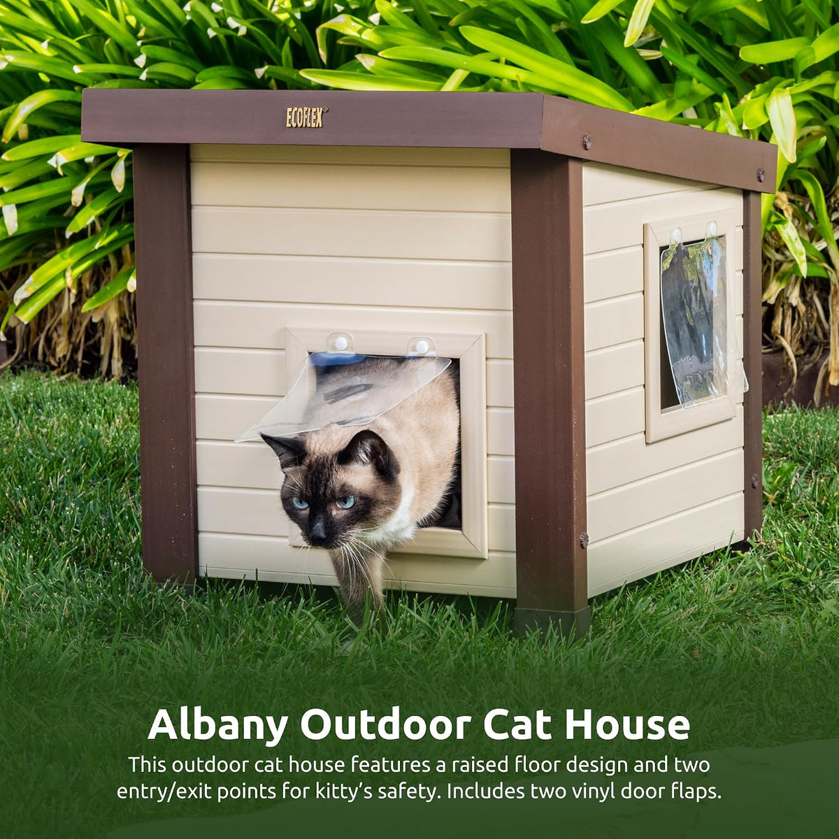 New Age Pet® ECOFLEX® Albany Outdoor Cat House, Maple/Brown