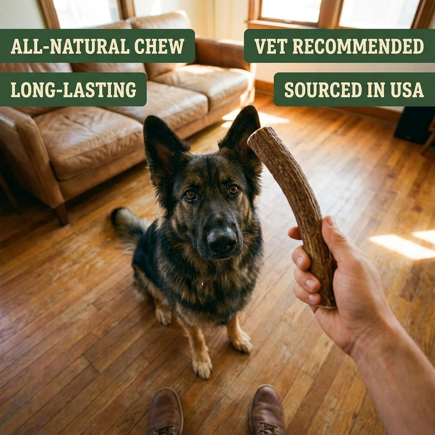 Heartland Antlers Deer Antler Dog Chew Large 6-8 Inch, Naturally Shed Rawhide Alternative 45-65 Lbs, Veteran Owned USA Sourced Grade A, Odor Free No Mess Splinter Free