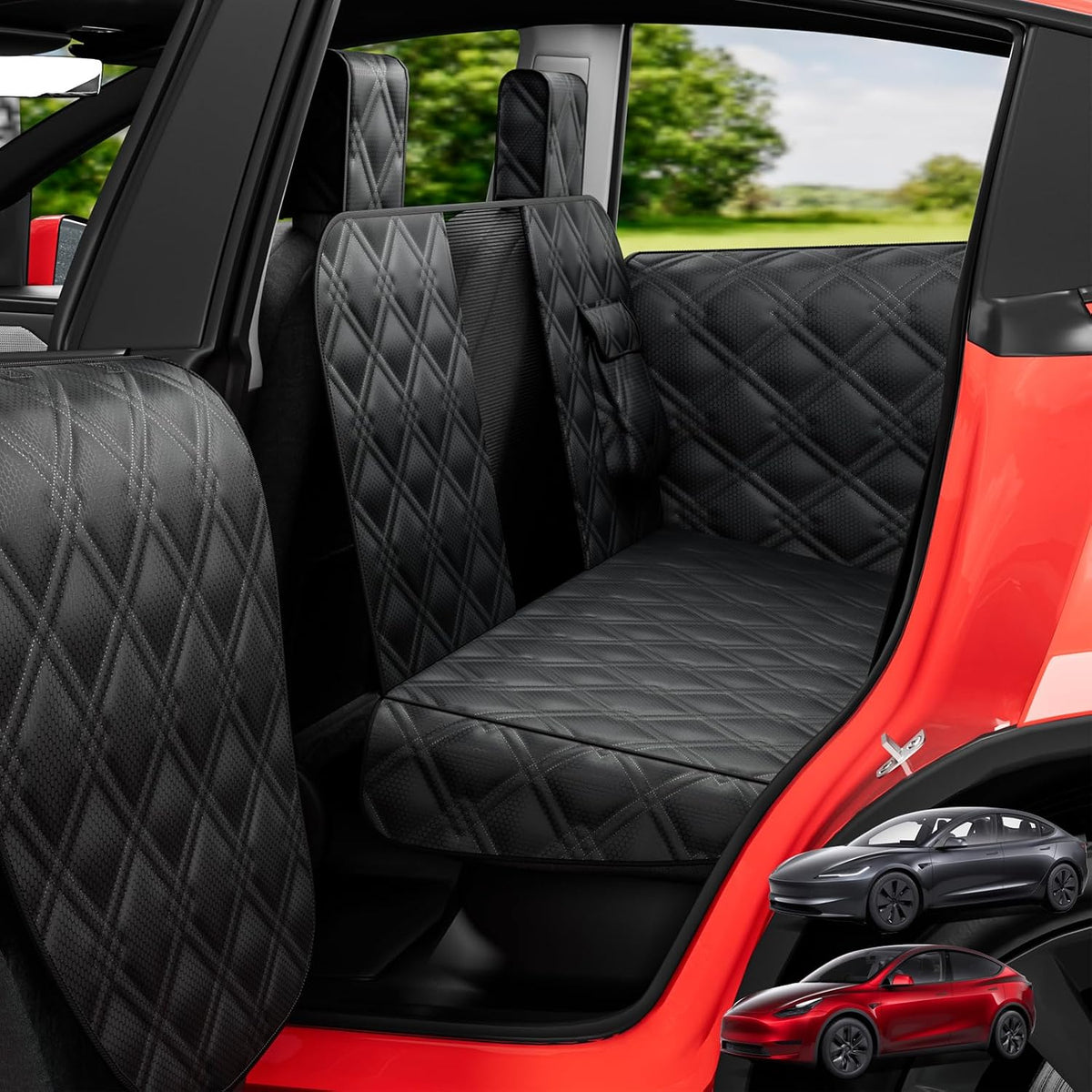 Dog Car Seat Cover for Back Seat Compatible with Tesla Model Y/3 - Pet Travel Hammock for Suv - Pets Backseat Covers for Car Seats -Waterproof Cars Seat Extender Protector Dogs with Headrest Protector