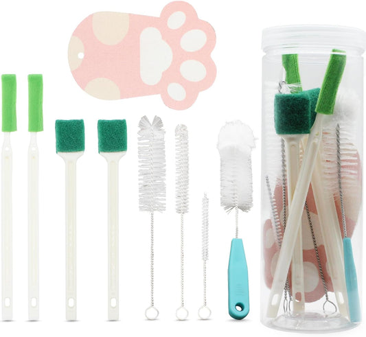 9PCS Pet Water Fountain Cleaning Kit with Compressed Sponge and Storage Box