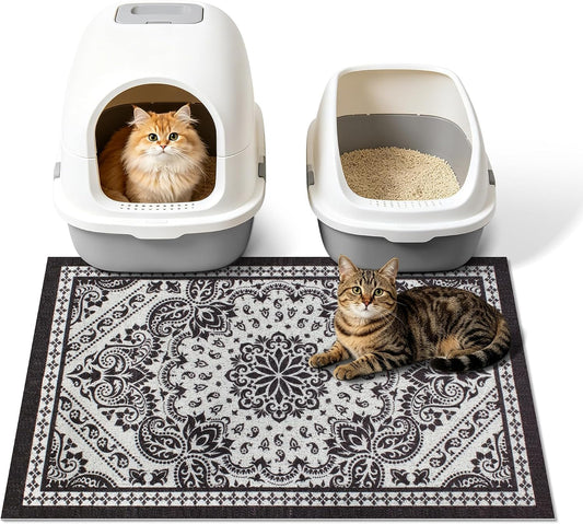 Cat Litter Mat, 33"X22" High-Density PVC Cat Litters Trapping Mat, Waterproof & Non-Slip Backing, Litter Box Catcher, Soft on Kitty Paws, Easy Washable Pet Supplies Black