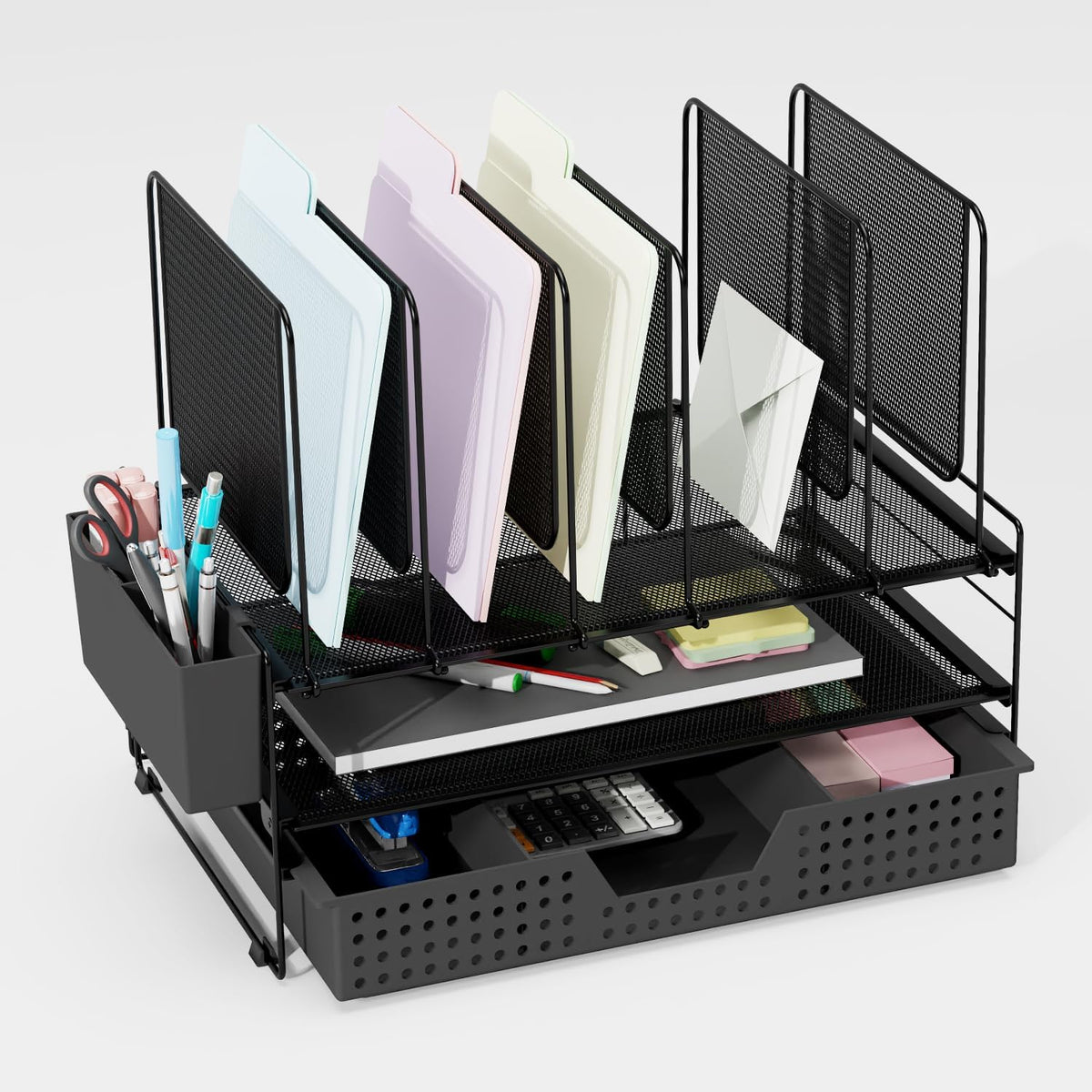 Desk Organizer, File Organizer for Desk with Drawer and Pen Holder