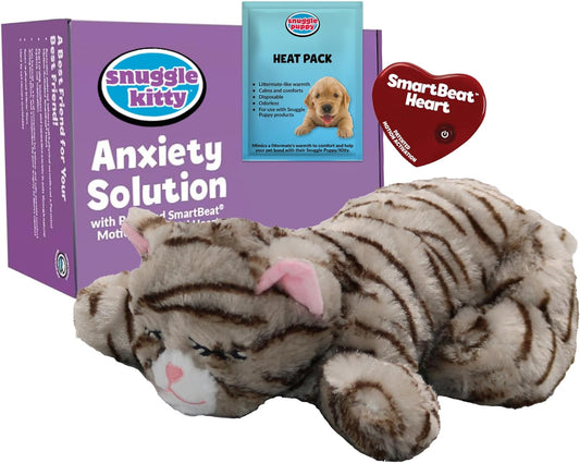 Snuggle Kitty Heartbeat Cat Toy, Calming Comfort, Kittens - Tan Tiger