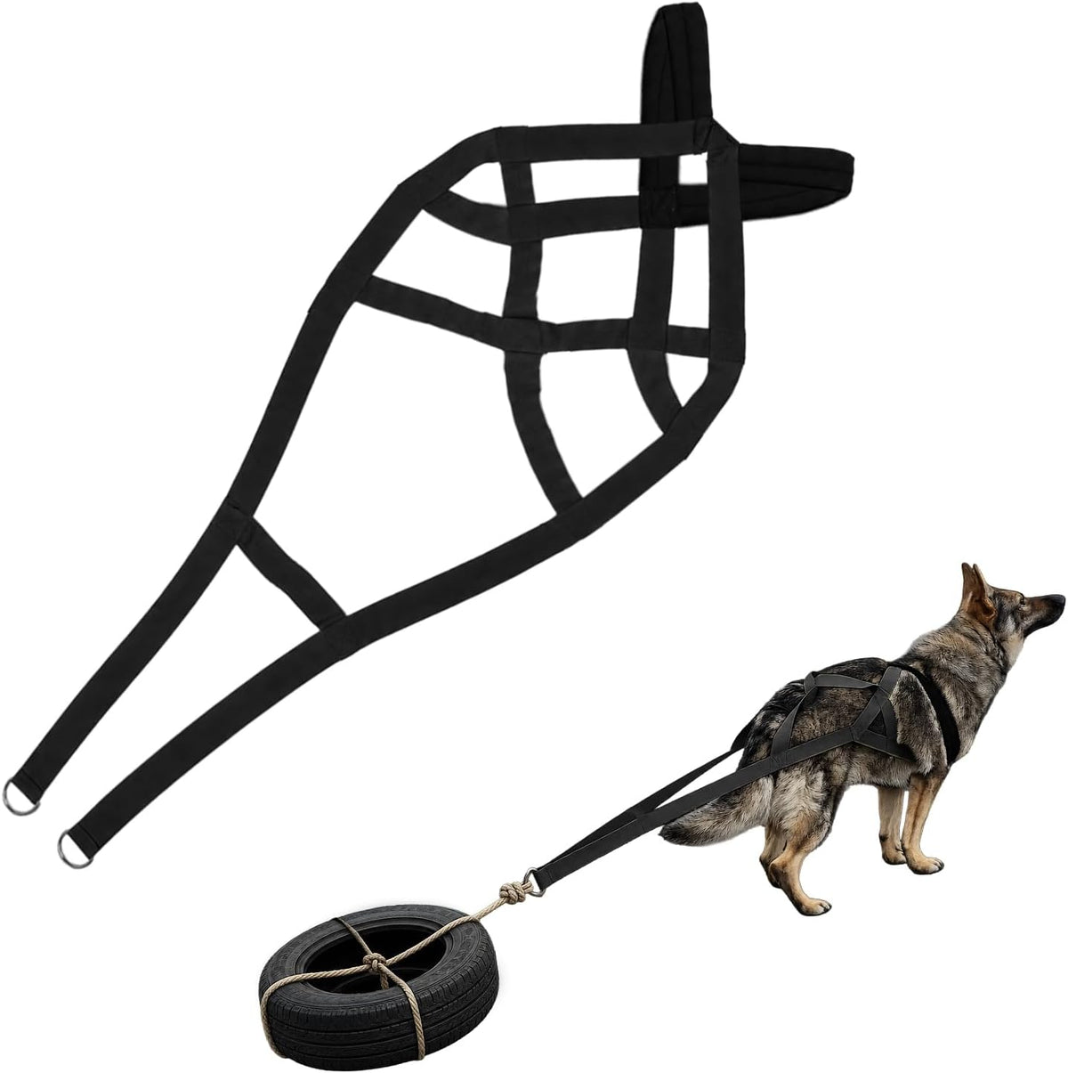 Dog Pulling Harness for Large Work Dogs, X-Back Harness for Sledding Exercise, Behaviors Training,Weight Pulling,Canicross,Ski-Joring, Fit for French Bulldog, Husky (Black)