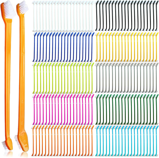 200 Pcs Dog Toothbrush Cat Tooth Brushes Bulk, Double Sided Brushing Kit, Teeth Cleaning Kit Soft Bristles Long Handle, Pet Tooth Brush for Small to Large Dog, Cat, Puppy & Kitten, 10 Colors