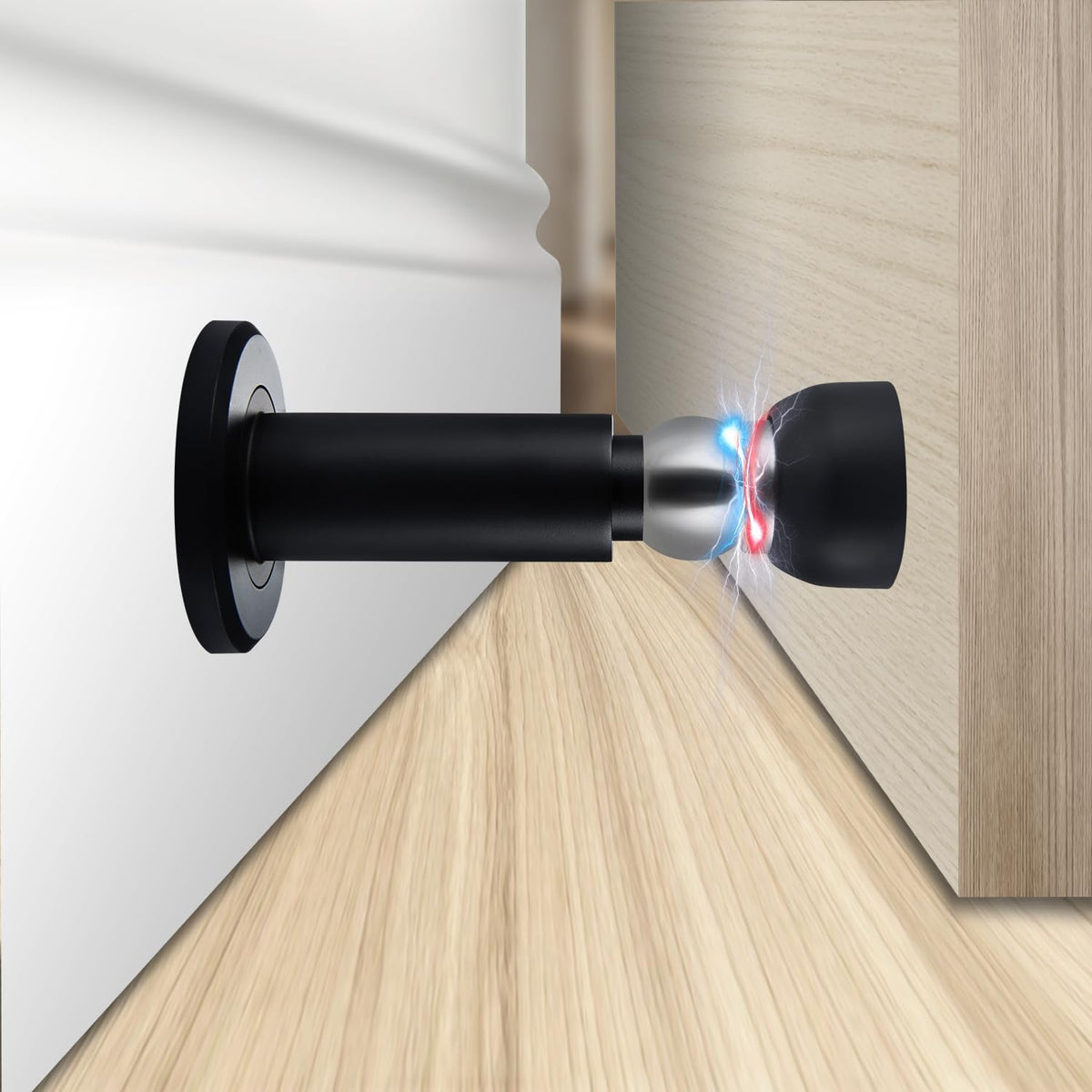 Door Stoppers – Heavy Duty Magnetic Door Stopper for Wall & Bottom of Door – Premium Adjustable Door Stop with Heavy-Duty Windproof Design, Constructed with SUS304 (Black-1Pcs)