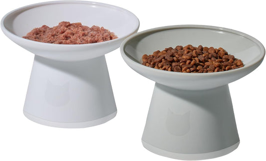 Necoichi Bpa-Free Extra-Wide Elevated Cat Food Bowls, 2-Pack (Classic)