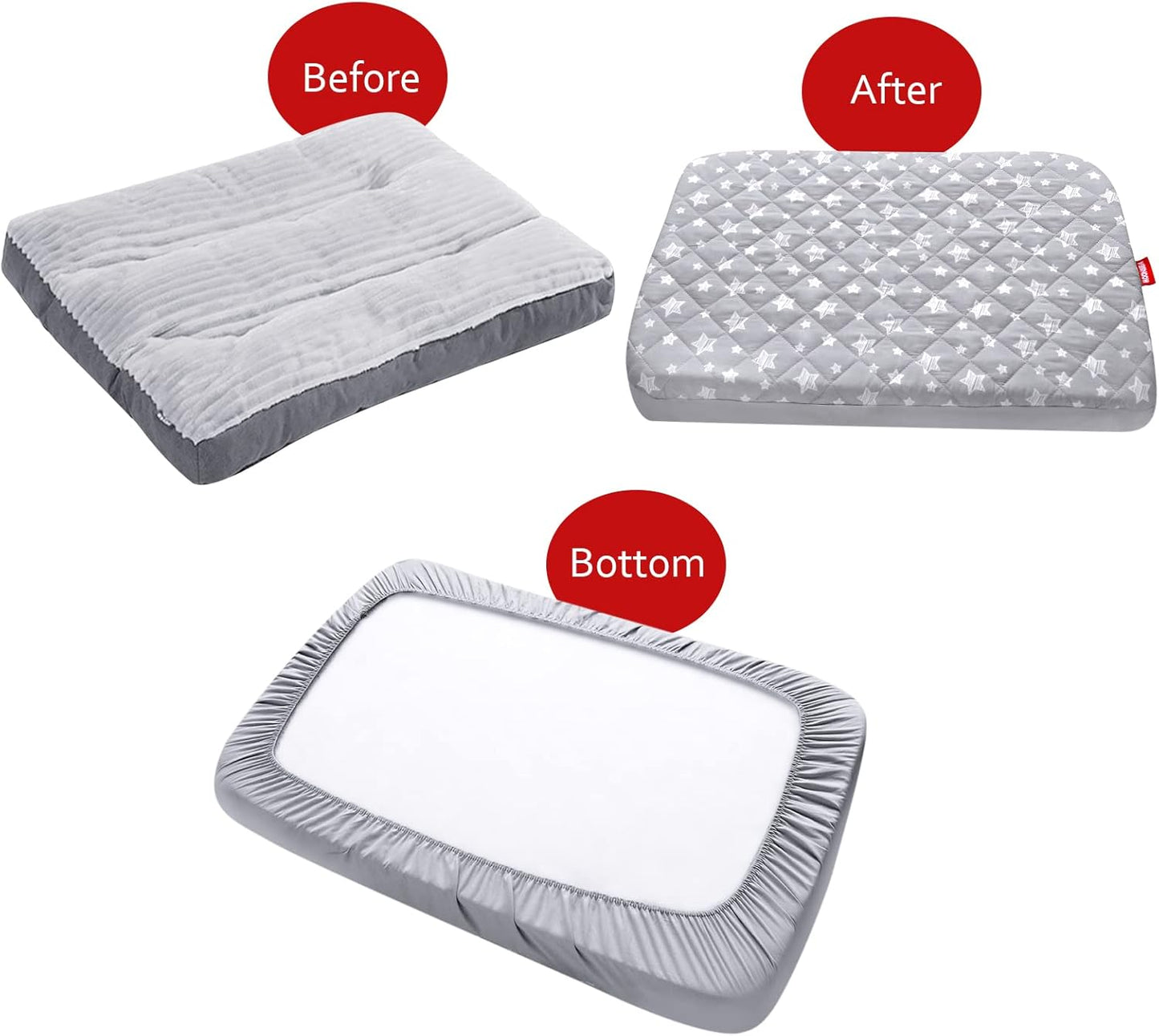Moonsea Dog Bed Covers Replacement Washable 2 Pack, Waterproof Dog Bed Covers Dog Pillow Cover Quilted, Pet Bed Cover Lovely Grey Star Print, Puppy Bed Cover 27X36 Inches, for Dog/Cat, Cover Only