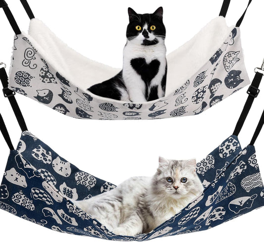 Admaison Cat Hammock for Cage Hanging Reversible 2Pack,Pet Hammock Bed Adjustable,Soft Sleeping Hammock for Cats,Ferret,Puppy,Rabbits,Small Animals (M, CAT)
