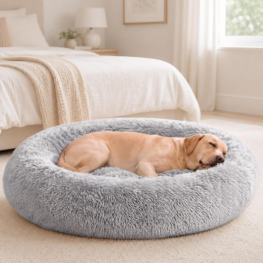 Sweetcrispy Large Dog Bed for Indoor, Calming Donut Bed for Dogs and Cats