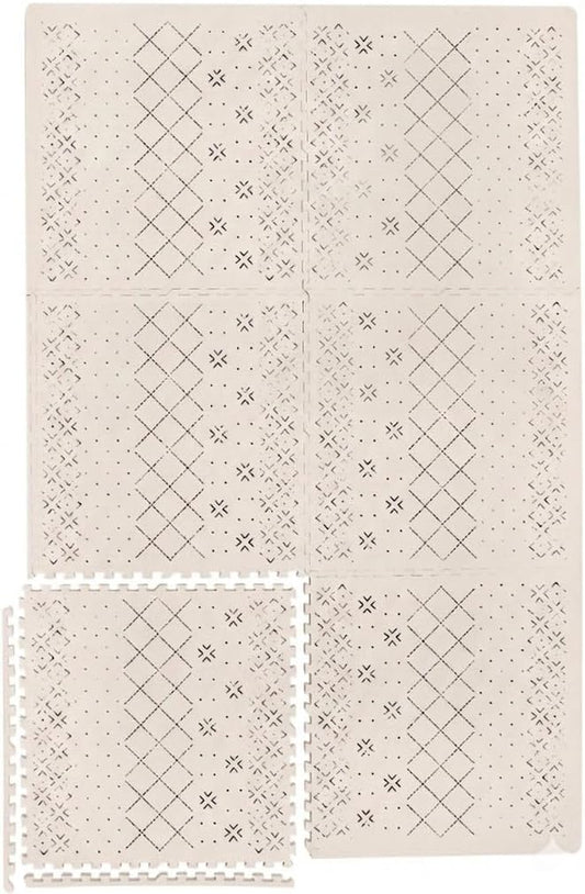Yay Mats Stylish Extra Large Puzzle Play Mat, Thick, Soft, Non - Toxic Foam Covers 6 Ft X 4 Ft. Expandable Tiles with Edges - EVA Foam Play Mat for Floor (Carter Mudcloth Tan)