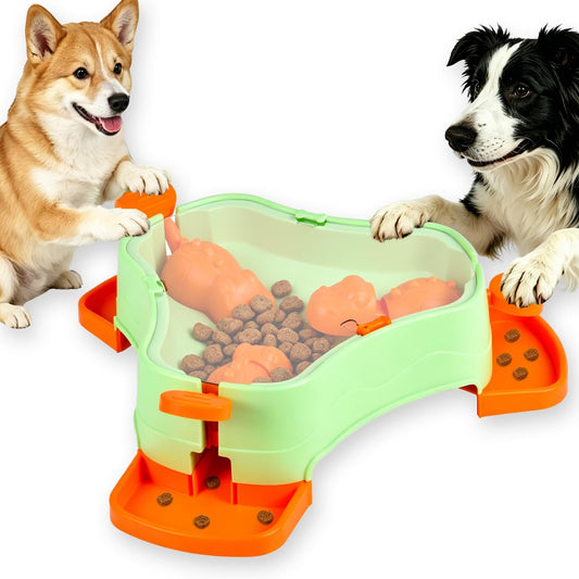Dog Cat Treat Dispenser Slow Feeder Toy, 3-In-1 Interactive Dog Puzzle Press Toys, Dog Enrichment Toy No-Slip Interactive Brain Training Toys for Smart Dog Cats (Green/Orange)